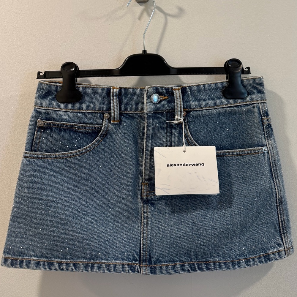 Alexander Wang Crystal-Embellished Denim Mini Skirt